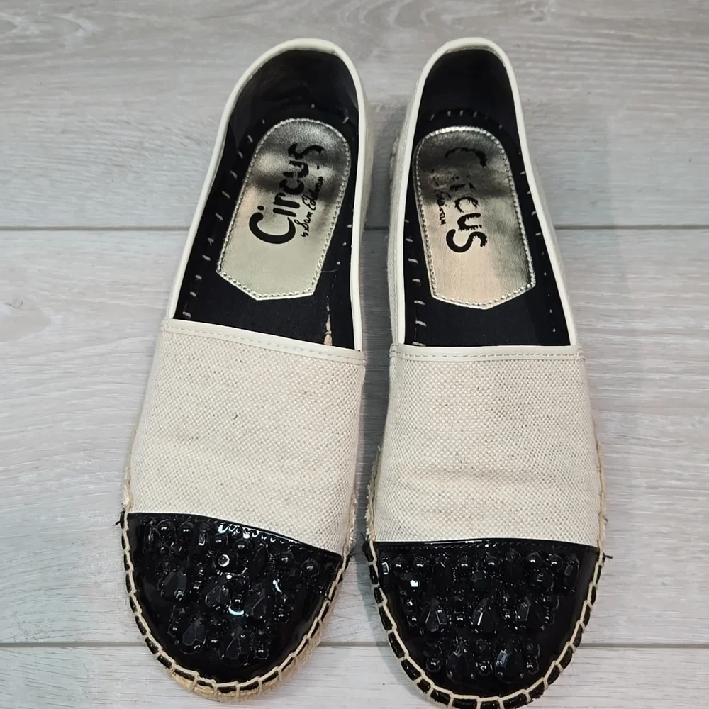 Sam Edelman Women's Linda Beige & Black Espadrilles Loafer Slip On Shoes 8